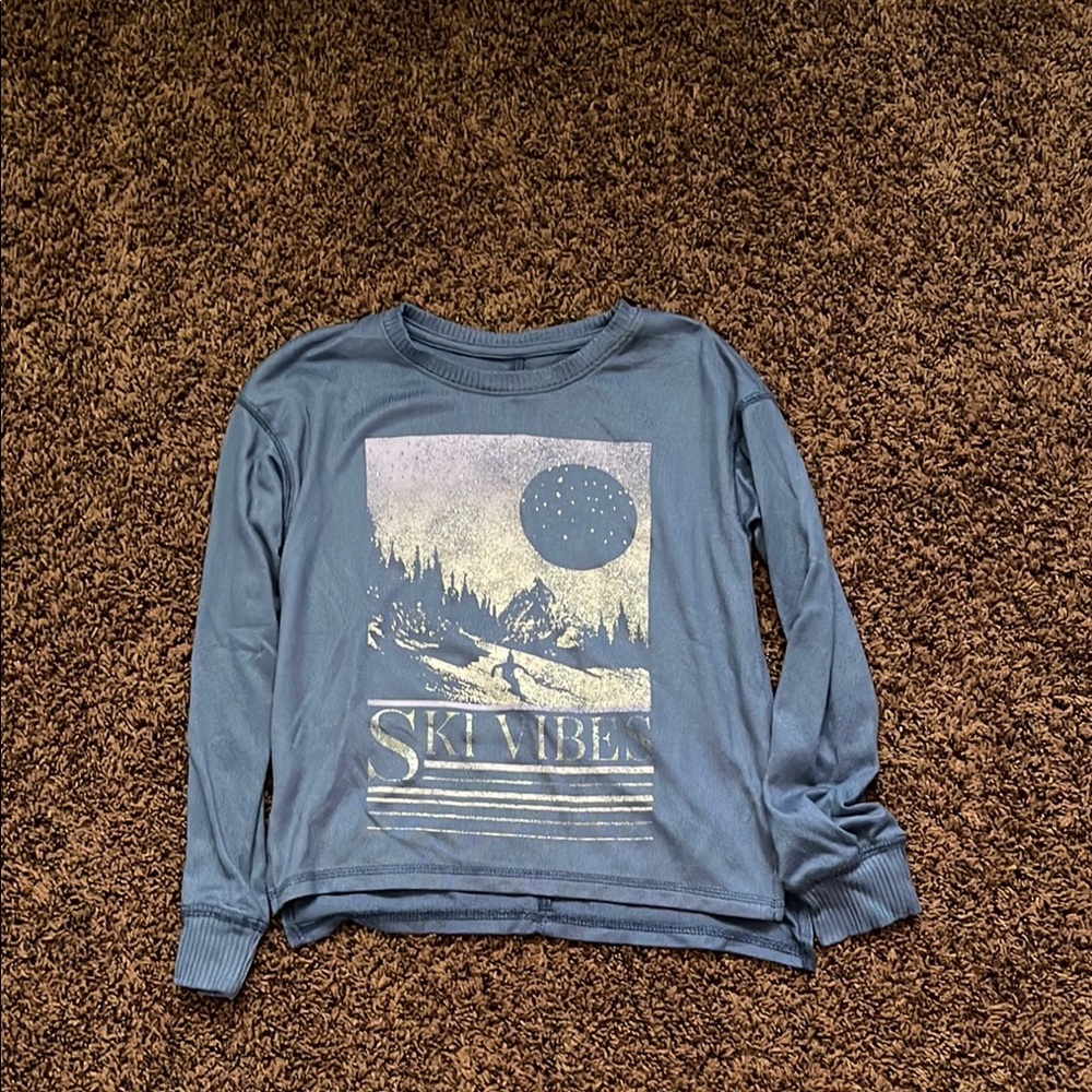 Blue 'Ski Vibes' Graphic Long Sleeve Shirt